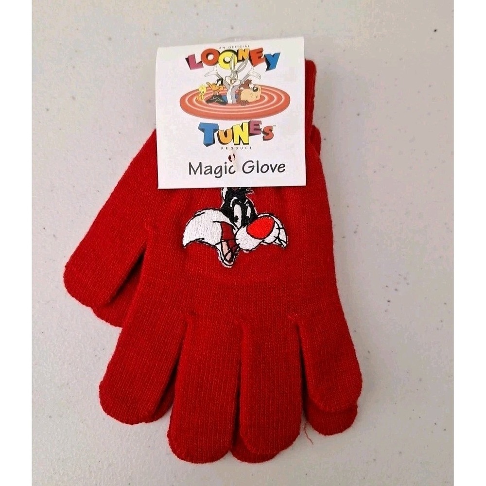 Vintage Looney Tunes Sylvester Knit Magic‎ Gloves Embroidered One Size NEW
